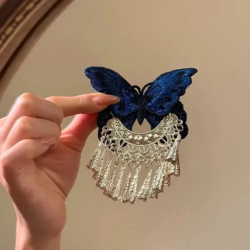 Campanilla Plateada Con Bordado De Mariposas Azules Retro Ch Blue Embroidery Butterfly