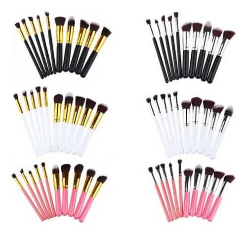 Set De Brochas De Maquillaje Gris De 10 Piezas Con 5 Cabello