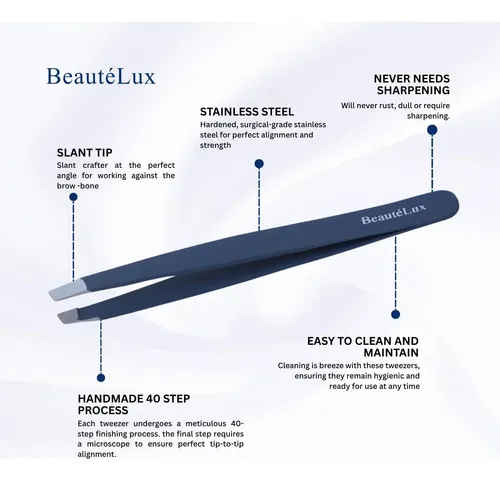Pinza Para Cejas Beautélux, Punta Inclinada, Acero Inoxidabl