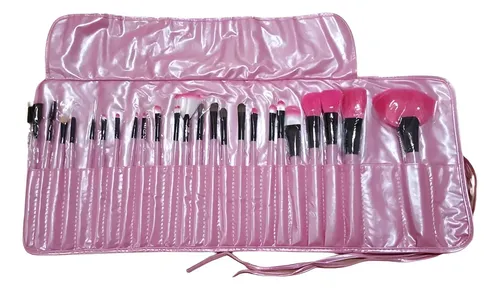 Set 24 Pinceles Profesionales Para Maquillaje Color Rosa