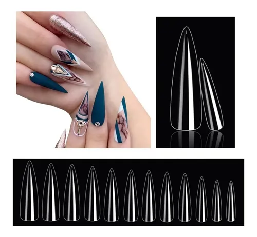 Tips Stiletto Sistema Gel Caja X100pcs Ultra Fino Uñas