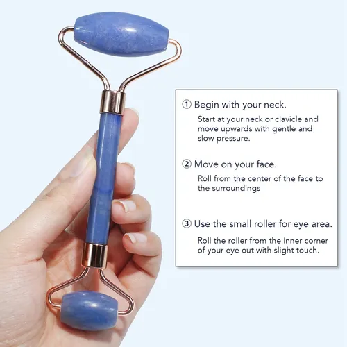 Set Masajeador Facial Baimei Rodillo Y Gua Sha Azul