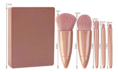 Set Brochas De Maquillaje X5 Estuche Y Espejo Portatil