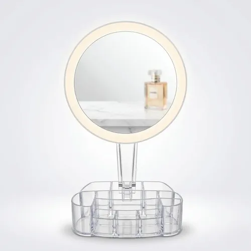 Espejo Redondo Maquillaje Led Táctil Con Organizador Impad