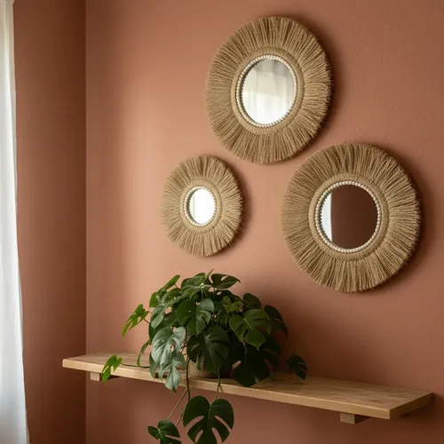 Set De 3 Espejos Decorativos Estilo Boho Con Marco De Yute