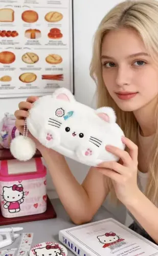 Neceser Estuche De Maquillaje De Felpa Suave Gatito Regalo