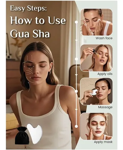 Gua Sha Acero Inoxidable Plata Masaje Facial Corporal
