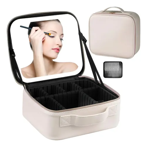 Maletín Organizador Maquillaje Will Bolso Blanco con Espejo y Luz LED