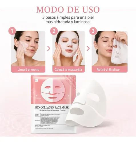 Mascarilla Facial Colageno Hidratante Reafirmante Piel Mixta