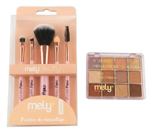 Set Mely Beauty Paleta 12 Sombras + Set 5 Brochas Maquillaje