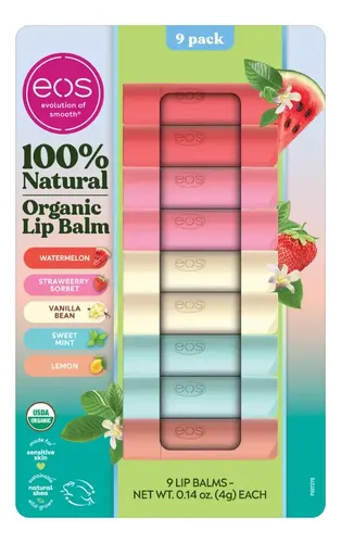 Kit 9 Eos Bálsamo Labial Orgánico 100% Natural