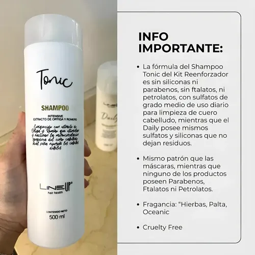 Shampoo Fortalecimiento Anticaída del Cabello Tonic Intensive con Ortiga y Romero que activan la Microcirculación Sanguínea, producto profesional, Botella x 500Mls Line Up