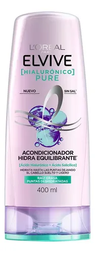 Acondicionador Hidratante para Cabellos con Raíces Grasosas y Puntas Secas con Ácido Hialurónico y Salicílico Pure Hialurónico Elseve L’Oréal Paris, 400ml