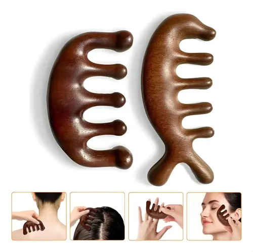 A 1x#x 2 Peines Masajeadores De Cabeza De Sándalo Gua Sha C.