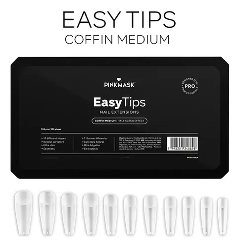 Easy Tips Pink Mask Coffin Medium Soft Gel Press