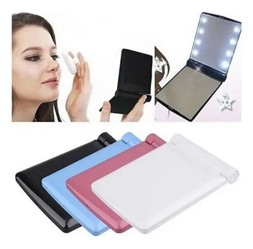1 Pieza Espejo Cosmético Portable 8 Luces Led Púrpura