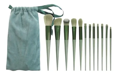 Set Brochas Maquillaje Jessamy 13 Piezas Verde Sintéticas Estuche