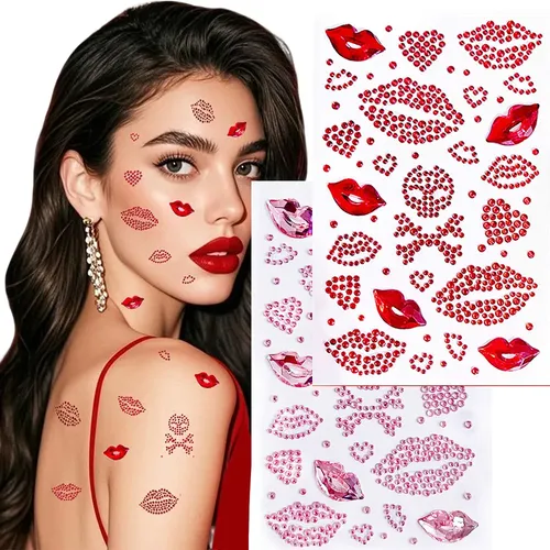 Stickers Rostro Cuerpo Labios Strass 2 Planchas