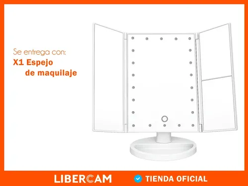 Espejo Maquillaje 22 Led 3 Aumentos Luz Blanca LIBERCAM ESP-50 Usb Bateria Color Blanco