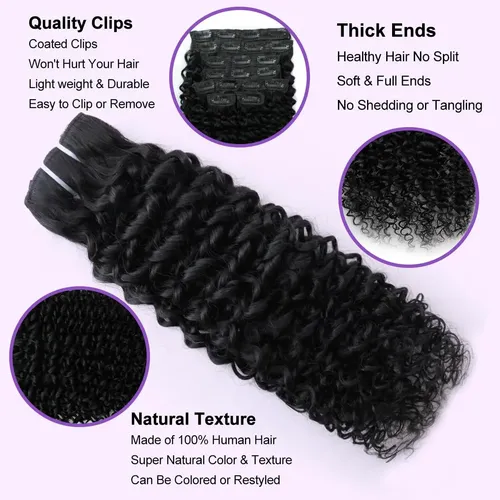 Extensiones 35cm Rizo 3c 4a Clips Cabello Real