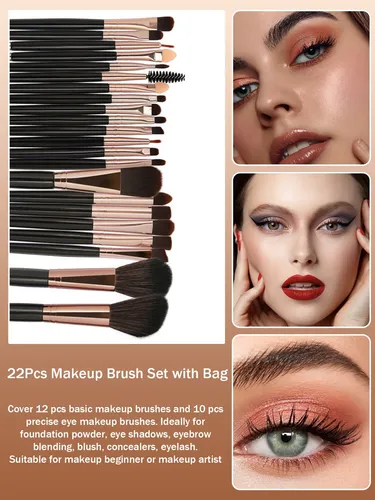 Set 24 Pinceles De Maquillaje Con Esponjas Aplicadoras Negro