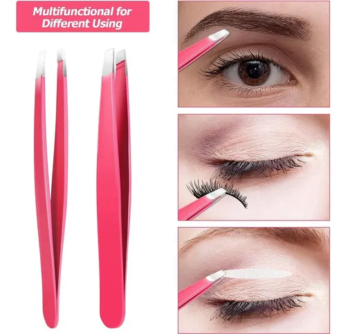 Set De 12 Pinzas Para Cejas Y Vello Facial Acero Inoxidable