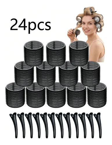 Kit De 24 Rulos Autoadhesivos Para Cabello Con Pinza