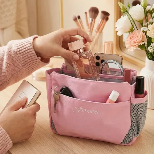 Organizador Cartera Neceser Rosa Maquillaje Viaje Practico