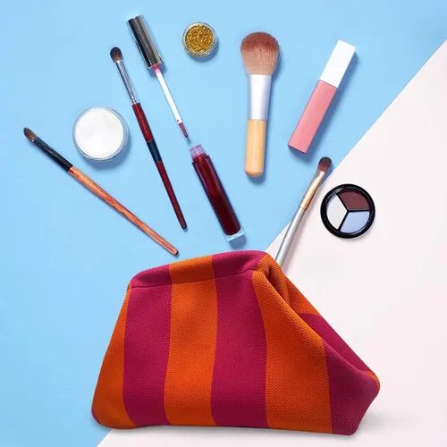 Bolsa De Maquillaje Portatil A Rayas,bolsa De Viaje//2026