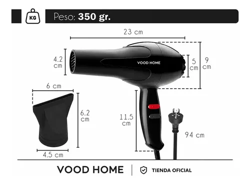 Secador De Pelo Cabello 1800 Económico 2 Velocidades Negro