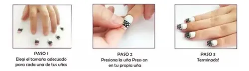 Pack de Uñas Postizas Thelma Y Louise Salón French con Lunares y Corazones Redondas Largas Brillantes
