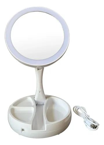 Espejo Doble Plegable Portátil Luz Led Cosmeticos Recargable