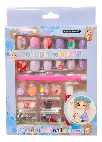 Set De Uñas Postisas Y Strass Infantil Para Nenas