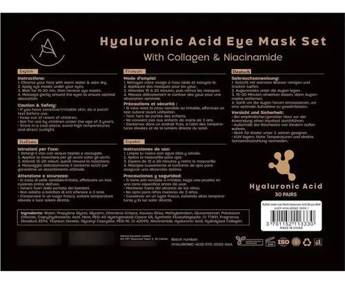 Aurae Parche Eye Patches Azul 30 Pares Hyaluronic