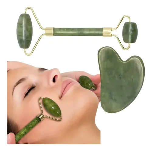 Masajeador Rodillo Cuarzo Verde Natural Contorno Ojos Piel