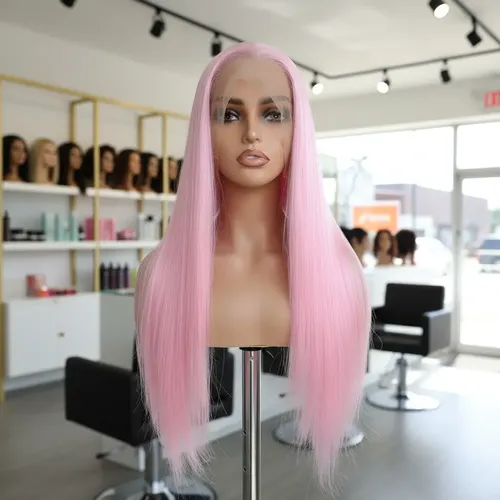 Peluca Lace Front Adiolacba Premium Símil Natural 70 Cm Tamaño De La Base Regulable Tono Rosa Glam