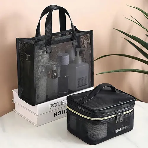 Neceser Grande Para Maquillaje De Mujer Con Malla Negra