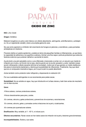 Oxido De Zinc 500 Grs