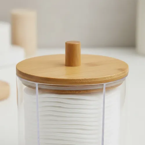 Organizador Acrílico Porta Discos/algodón Con Tapa Bambu