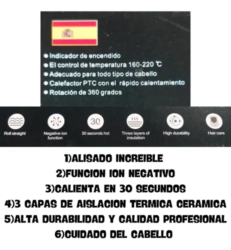 Plancha de Pelo Cerámica Negro OM GM-2995 Anti-Frizz con Ionizador 220°C