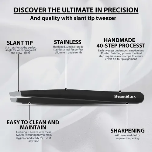 Pinza Para Cejas Beautélux Premium Con Punta Inclinada De Ac