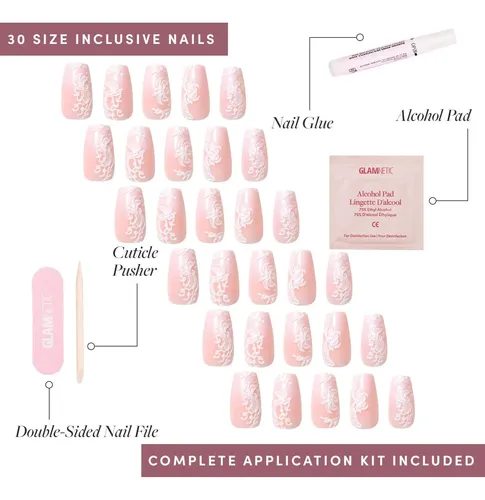 Uñas Postizas Lace Blush Glamnetic Con Pegamento Y