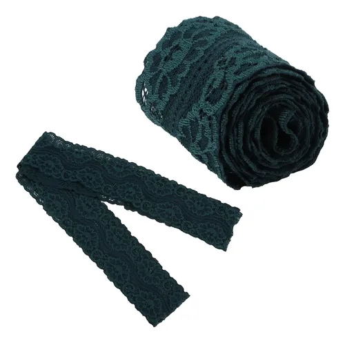 Cinta De Encaje, Elástica, Verde Oscuro, 10 Yardas Y 2 Pulga