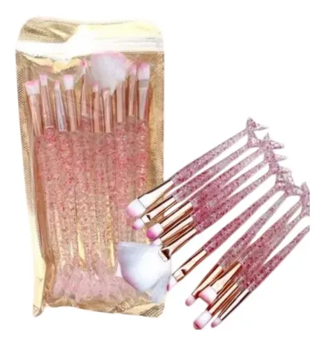 Brochas Pinceles Set X10 Maquillaje Mango Sirena C/brillo