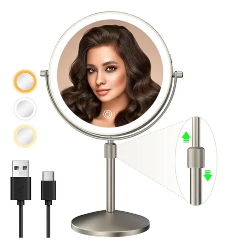 Espejo De Maquillaje Iluminado Miroamz De 8 Pulgadas Con Aumento De 1x/10x Blanco