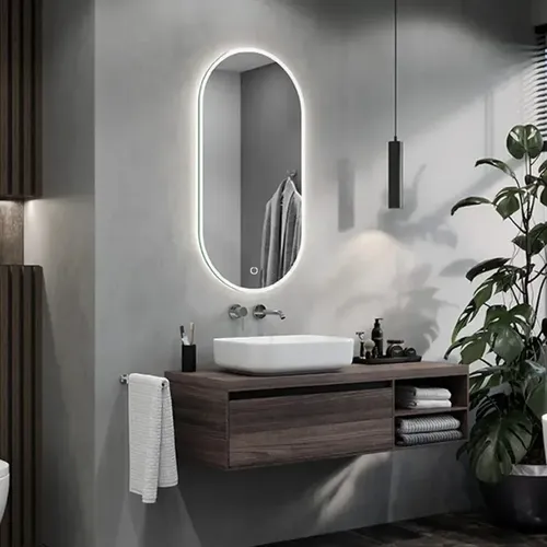 Espejo Para Baño Ovalado Led Táctil Con Desempañador Ovalado