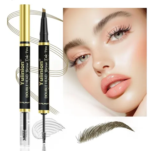 Lápiz Y Gel De Cejas 2 En 1 Yulinlon Marrón Oscuro