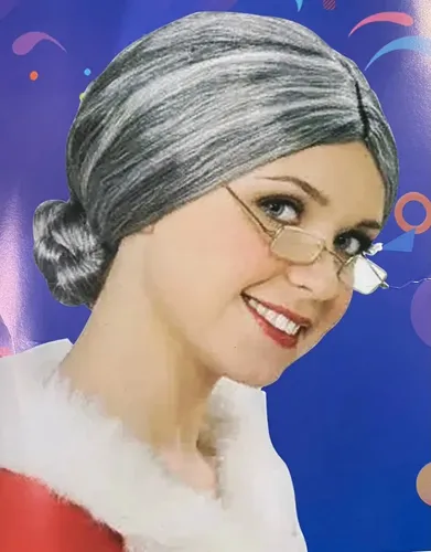 Peluca De Abuela Canosa Disfraz Anciana Teatro Mama Noel Gris Oscuro