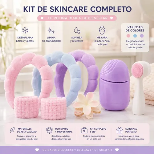 Set Skincare Kit Completo Cepillo  Vincha Masajeador Hielo