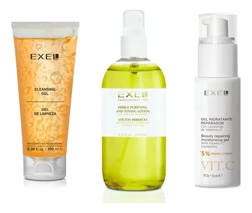 Kit Facial Exel Gel Limpieza Loción Herbácea Vitamina C